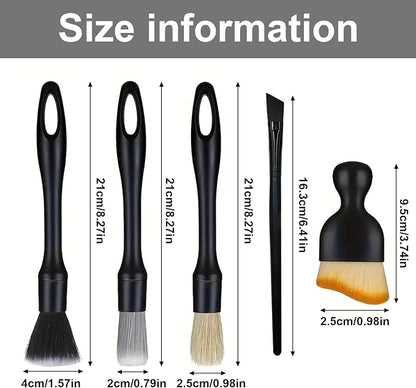 5 PCS Car Detailing Brush Set, Ultra-Soft Boar Hair Brushes for Interior & Exterior Cleaning, Multi-Use Duster for Air Vents, Wheels & Leather, Professional Car Wash Supplies