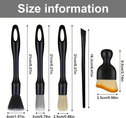 5 PCS Car Detailing Brush Set, Ultra-Soft Boar Hair Brushes for Interior & Exterior Cleaning, Multi-Use Duster for Air Vents, Wheels & Leather, Professional Car Wash Supplies