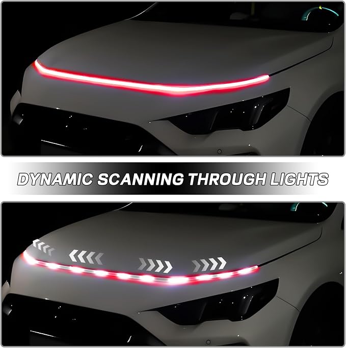 Car Hood Light Strip, 59 Inches Waterproof Flexible LED Strip, Dynamic Scan Start Up Car Daytime Running Lights, Universal Auto Exterior Decor Accessories for Most Vehicles (red, 59 Inches)
