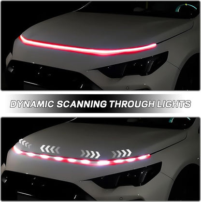 Car Hood Light Strip, 59 Inches Waterproof Flexible LED Strip, Dynamic Scan Start Up Car Daytime Running Lights, Universal Auto Exterior Decor Accessories for Most Vehicles (red, 59 Inches)