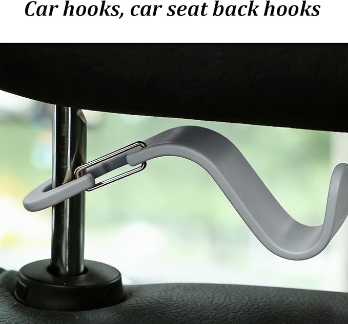 4PCS Car Seat Headrest Hook, Multi-Purpose Seat Back Hanger Purse Bag Handbag Organizer, Auto Interior Backseat Storage Hook Holder for Coat Hat Grocery Umbrella, Universal Fit (Gray)