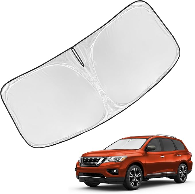 Sun Shade for Nissan Pathfinder 2013-2020 Sunshade Windshield Cover, 4-Layers Sun Shield 250T Silver Sun Visor Foldable Front Window Shade for Pathfinder Blocks UV Rays Car Accessories