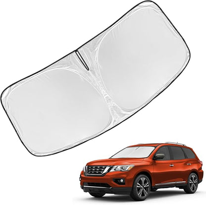 Sun Shade for Nissan Pathfinder 2013-2020 Sunshade Windshield Cover, 4-Layers Sun Shield 250T Silver Sun Visor Foldable Front Window Shade for Pathfinder Blocks UV Rays Car Accessories