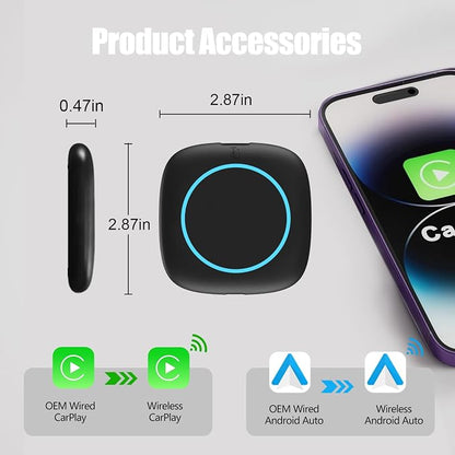 Wireless Carplay Adapter, Android Auto Adapter Plug and Play 2025 AI Box Carplay Support TF Card and SIM, Mini Car Play Video Box for Car Wired to Wireless Support Original Control