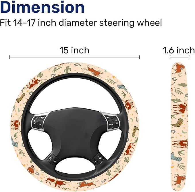 GENANY Cowgirl Western Steering Wheel Cover, Non Slip Polyester Car Wheel Protector for Car SUV Truck, Universal 15 Inch