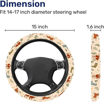 GENANY Cowgirl Western Steering Wheel Cover, Non Slip Polyester Car Wheel Protector for Car SUV Truck, Universal 15 Inch