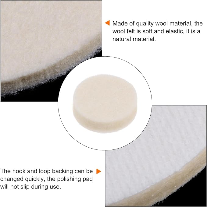 HARFINGTON 5pcs Wool Felt Polishing Pads, 1 inch Buffing Wheel Polish Pad Flocking Hook & Loop Back for Car Glass Plastic Metal Stone