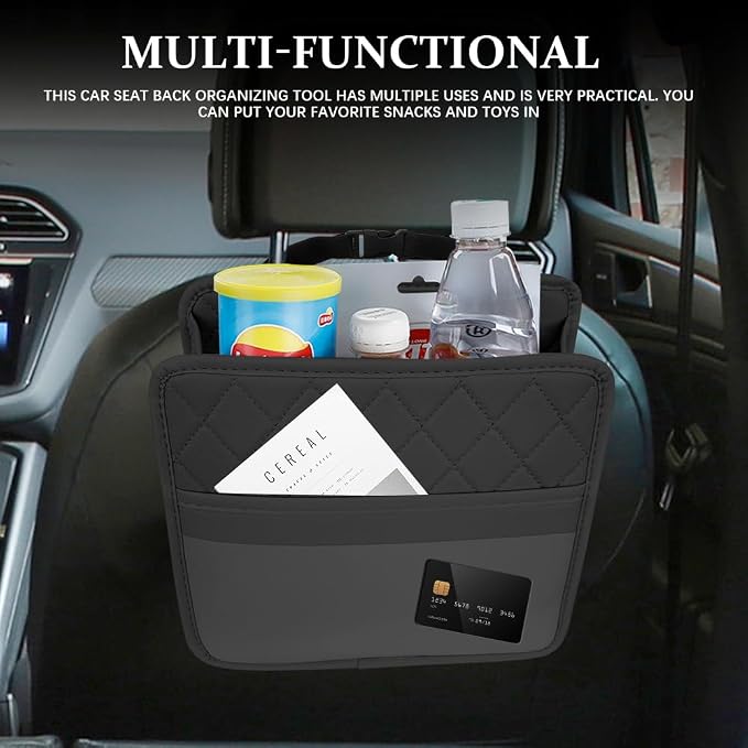 Car Seat Back Organizer, Car Organizers and Storage, Leather Multipurpose Vehicle Backseat Storage Pocket, Auto Interior Accessories Waterproof Hanging Bag for SUV Sedan Truck (Black)