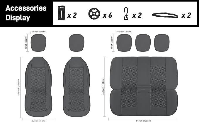 CAROMOP Faux Leather Car Seat Covers 2 Front Set,Luxury and Comfortable Seat Covers for Cars, Airbag Compatible Car Interior Covers, Universal Fit for Suvs,Vans,Trucks(Grey)