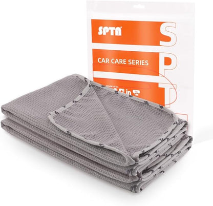 SPTA Microfiber Drying Towel, 2 PCs Car Wash Drying Towel, Waffle-Weave Highly Absorbent, Scratch Free,Big Cleaning Cloth Towel for Auto Detailing, 380GSM, 25.2 x 34.3 inch, Grey-MT033