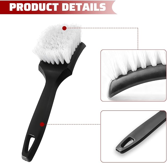 Car Carpet Cleaning Brush, Stiff Bristles Vehicle Wheel Hub Rims Wash Brush with Short Handle, Automotive Detailing Tire Cleaner, Universal for SUV Automobile Truck (White)