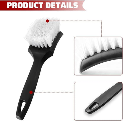 Car Carpet Cleaning Brush, Stiff Bristles Vehicle Wheel Hub Rims Wash Brush with Short Handle, Automotive Detailing Tire Cleaner, Universal for SUV Automobile Truck (White)
