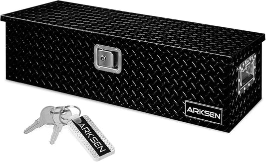 ARKSEN 39 x 13 x 10 Inch Diamond Plate Truck Bed Tool Box, Heavy Duty Waterproof Aluminum Toolboxes Storage Chest with Side Handle & Lock for Pickup Truck Bed, RV & Trailer – Black
