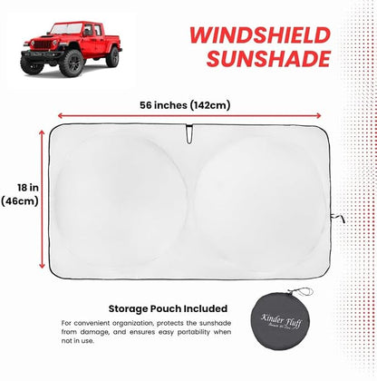 Windshield Sun Shade Compatible for Jeep Wrangler, Rubicon, Sahara, Gladiator, Sport S, Willys 41, High Altitude| Certified 99% UVA & UVB Car Sun Shade. Award Winning & Patented | by Kinder Fluff