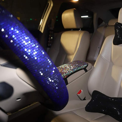 Bling Steering Wheel Cover Blue for Men Car, 15 Inch Universal with Blue Crystal Rhinestone Diamond Cool Bling Accessories Anti-Slip Wheel Protector Black
