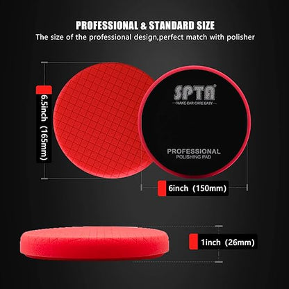 Red T10 Ultra-Fine Finishing Foam Polishing Pads, SPTA 1Pc 6.5 Inch Face for 6 Inch 150mm Backing Plate Compound Buffing Sponge Pads for Car Buffer Polisher Compounding, Polishing and Waxing -FPTSS6R