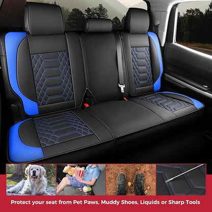 FREESOO Tundra Seat Covers 2026 2025 2024 2023 2022 Full Set, Fit for Toyota Tundra Crewmax Double Cab, Custom Truck Seat Covers with Waterproof Faux Leather BlackBlue
