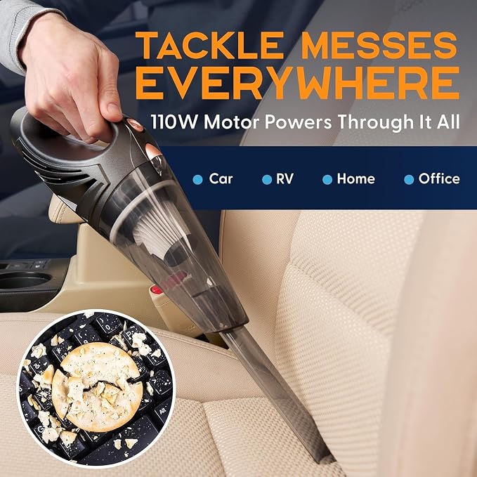 Power Practical Handheld Cordless Vacuum Cleaner, Rechargeable Portable Car Vacuums W/Strong Suction, Bag & Attachments, Small Vac Cleaner for Car, Couch, Home, Car Suction Cleaner