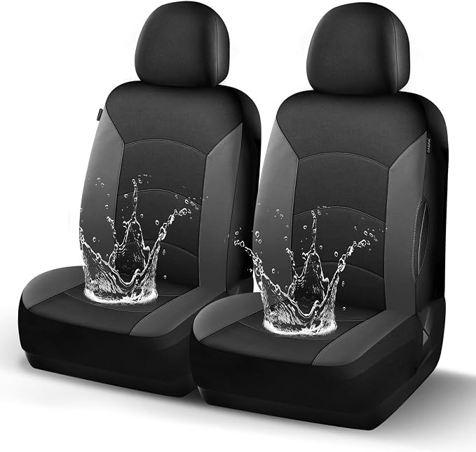 HChengkikz Car Seat Covers Front Seat, Waterproof Neoprene Car Seat Covers, Airbag Compatible, All Season Protection Universal Fit Most Cars, Trucks, SUVs (Black + Darkgray)