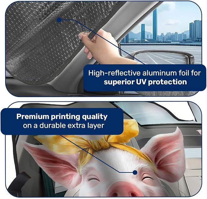 GENANY Pig Couple Cute Windshield Sun Shade for Car SUV Truck (55x30 Inches), Sun Shade Windshield, Shades for Front Windows, Protector Blocks UV, Car Decor