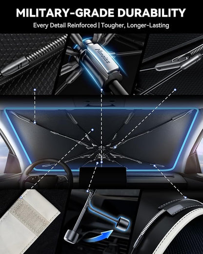 Nmoiss Windshield Sun Shade Umbrella for Toyota Tundra 2007-2026 Accessories, [Vinyl Coating Heat Shield] Protect Car from Sun Rays & Heat Damage Keep Cool and Protect Interior