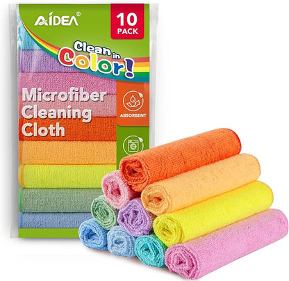 AIDEA Microfiber Cleaning Cloth, 10PK, Colorful Lint-Free Vibrant Cleaning Rags, Microfiber Towels for Cars, Kitchen Cloth, Dusting Cloth for Home, Window, Cleaning Supplies, 11.5"×11.5"