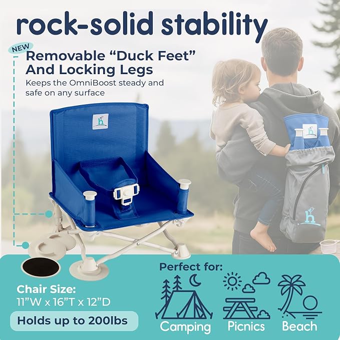 Hiccapop OmniBoost Travel Booster Seat with Tray for Baby | Folding Portable Baby Booster Seat for Dining Table, Camping, Beach, Grandma’s | Tip-Free Design Straps to Kitchen Chairs - Booster Chair