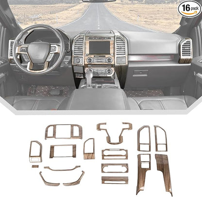 JeCar 16PCS Wood Grain Interior Trim Kit Fit for Ford F150 2015-2020 Interior Accessories