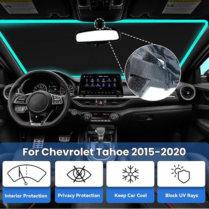 Windshield Sun Shade for Chevrolet Chevy Tahoe 2015-2020, Car Front Window Sunshade with 240T Sun Visor Protector Blocks UV Rays Heat Sun Shield Accessories