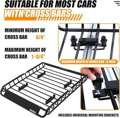 MaxxHaul 51084 46" x 36" x 4.5" Roof Rack Cargo Carrier Steel Basket, Car Top Luggage Holder for SUV and Pick Up Trucks - 150 lb. Capacity, with 15 Cu.Ft. Water Resistant Roof Bag 44" x 34" x 17"