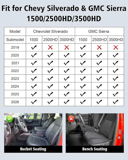 Floor Mats 2019-2025 2026 for Chevy Silverado/GMC Sierra 1500, 2020-2026 2500HD/3500HD (Crew Cab Only, Fit with Rear Under-Seat Storage All Weather TPE Floor Liner (Not 2nd Row Plastic Storage/NO EV)