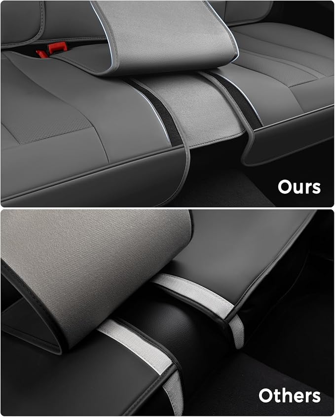 Huidasource Gray Back Seat Cover Luxury Nappa Leather, Rear Seat Cover with Velcro Adjustable, Ventilation Holes, Child Safety Seats, Back Seat Car Cover Universal Fit for Most Cars SUV Trucks, Gray
