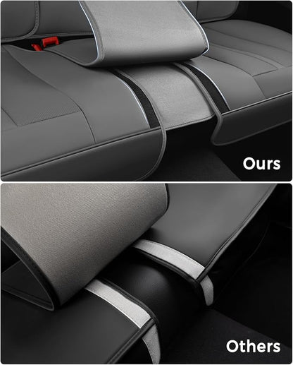 Huidasource Gray Back Seat Cover Luxury Nappa Leather, Rear Seat Cover with Velcro Adjustable, Ventilation Holes, Child Safety Seats, Back Seat Car Cover Universal Fit for Most Cars SUV Trucks, Gray