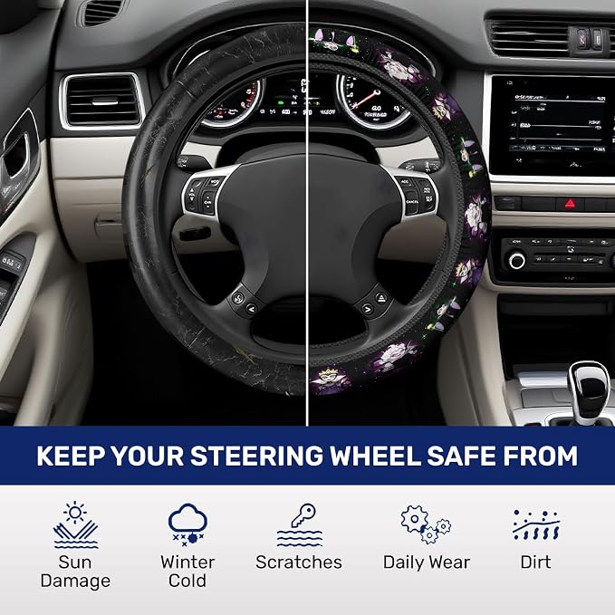 GENANY Dark Queen Steering Wheel Cover, Non Slip Polyester Car Wheel Protector for Car SUV Truck, Universal 15 Inch