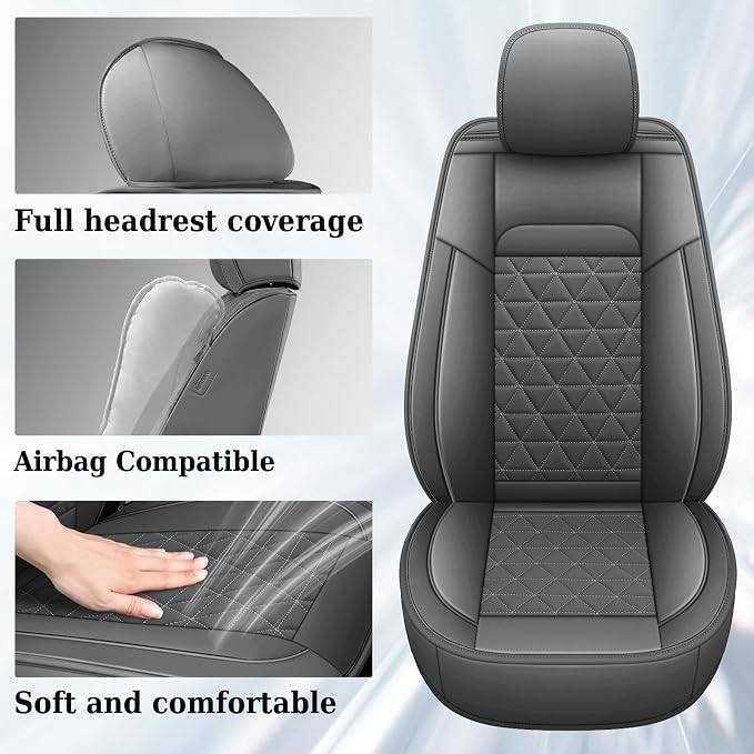 Coverado Leather Car Seat Covers, Waterproof Dooge Ram 1500 Seat Covers Compatible with 2002-2026 Dodge Ram 1500 2500 3500 with Flat Bench (Full Set, Dark Gray)