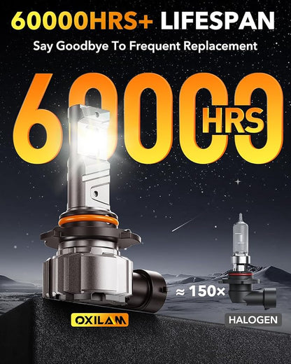 OXILAM 9006/HB4 Fog LED Light Bulb, 900% Brighter 6500K Cool White, Anti-Flicker, 60,000Hrs Lifespan, 9006 LED Light Compatible with Cars Trucks SUVs, Pack of 2