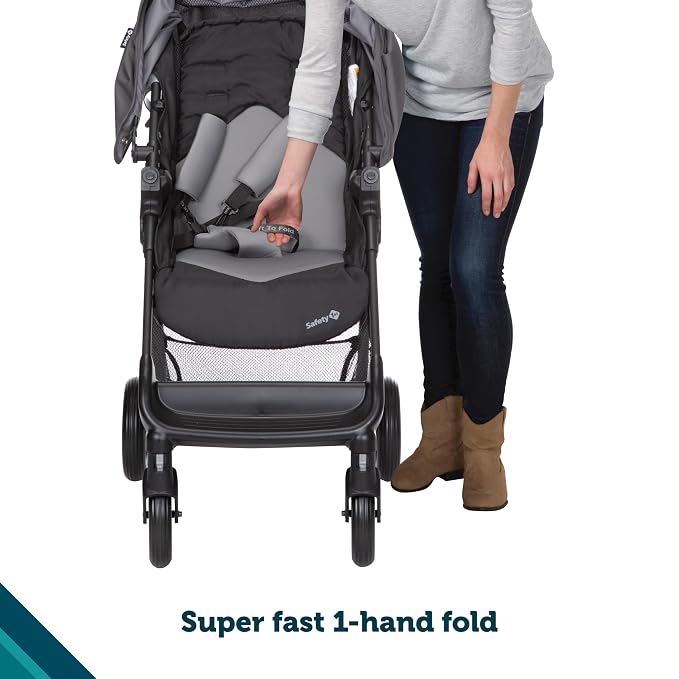 Safety 1st Smooth Ride Travel System Stroller and OnBoard FLX Infant Car Seat, Newborn to Toddler Baby Combo, Easy-Install, Large Canopy, Ample Storage, Foldable, Rear-Facing 4-30 lbs, Black Cherry