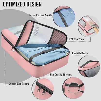 Veken 8 Set Packing Cubes for Travel Essentials,Anti-Wrinkle Buckled Suitcase Organizer for Shoe & Toiletry Bag,Carry On Luggage Bag with 99+ Count Mesh Holes for Airplane & College Dorm Accessories