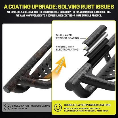 BINARY STAR Running Boards Compatible with 2019-2026 Chevy Silverado/GMC Sierra 1500 Crew Cab, 20-26 Silverado/Sierra 2500HD 3500HD Crew Cab, 4-Steps Design Running Boards, Carbon Steel Side Step
