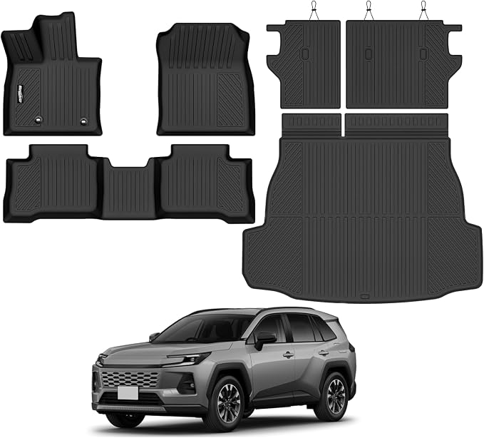 Floor Mats for Toyota RAV4 Hybrid 2026(Not for Phev), Trunk Mat and Backrest Mat All Weather TPE Protector for Toyota RAV4 Accessories(Not for Cargo Area with subwoofer)