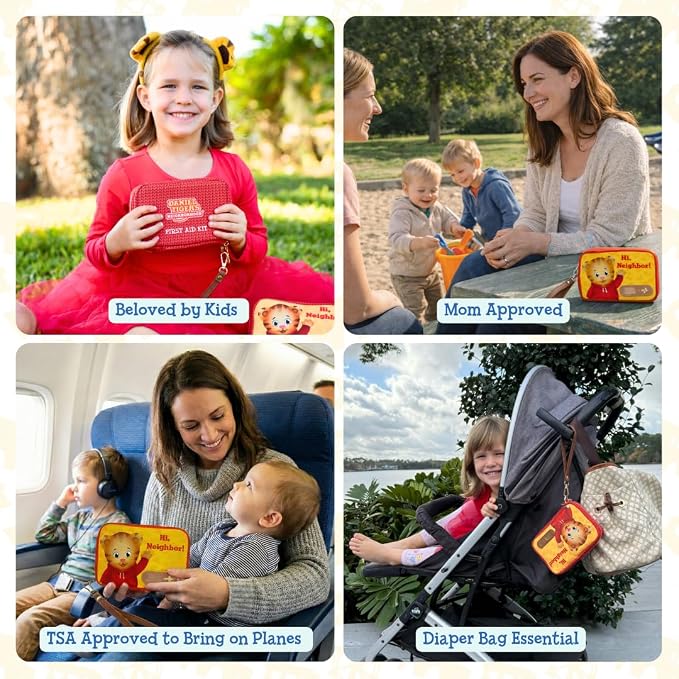 KeepGoing Daniel Tiger’s Travel First Aid Kit for Kids – 130 Pc. for Car, Home, Purse, Diaper Bag & Backpack with Latex-Free Bandages - Mini First Aid Kit Travel Size TSA-Approved