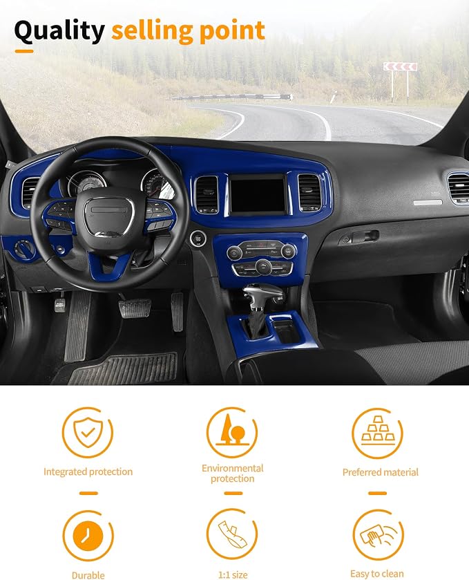 Hoolcar for Charger Blue Interior Accessories Trim Kit fit for 2015-2024+ Dodge Charger Center Console Gear Shift Dash Dashboard Decor Cover Trim, 12pcs