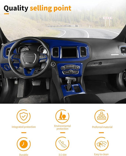 Hoolcar for Charger Blue Interior Accessories Trim Kit fit for 2015-2024+ Dodge Charger Center Console Gear Shift Dash Dashboard Decor Cover Trim, 12pcs