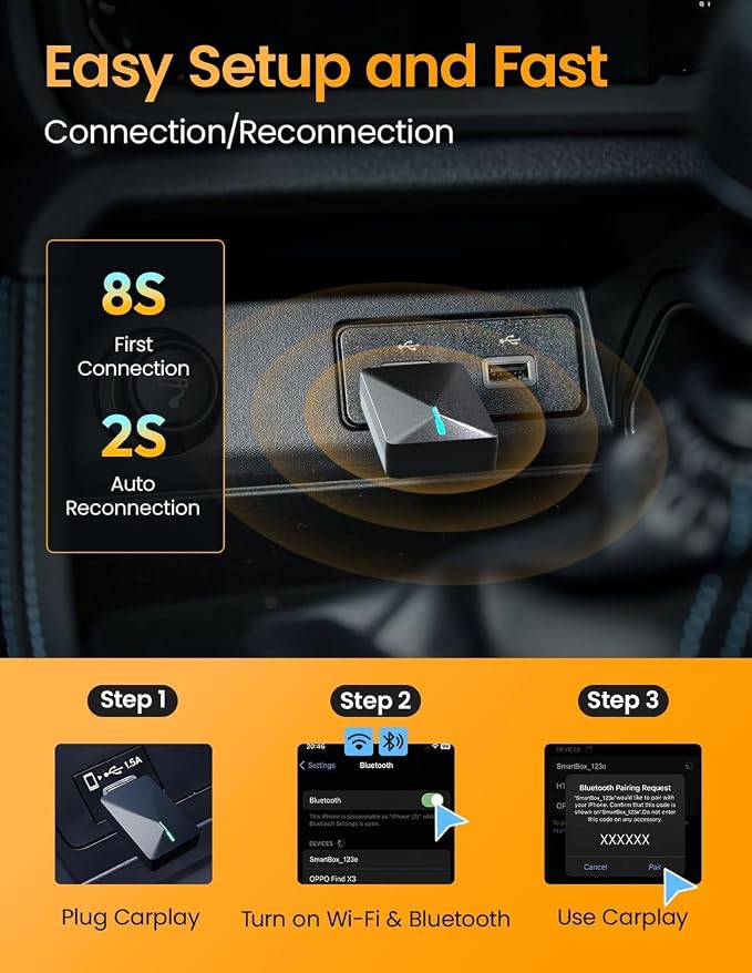 2026 Mini Wireless CarPlay Adapter for iPhone & Android Auto, Upgrade Convert Wired to Wireless, Plug and Play, Mini USB Design, Fast Stable Connection, CarPlay Wireless Adapter