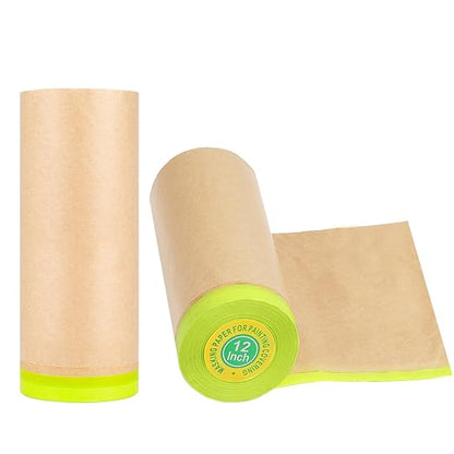 MyLifeUNIT Masking Paper, Automotive Masking Paper Roll with Tape for Painting Protection Covering (2 Rolls, 12 inch x 50 feet)