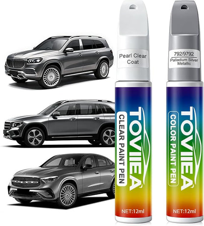 Palladium Silver Metallic(792/9792) Touch Up Paint Compatible with Mercedes-Benz,2-In-1 Car Scratch Remover Pen,Car Paint Scratch Repair Kit for Scratches,Chips & Nicks,2-PCS SET