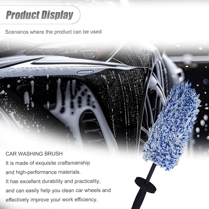ZIMISI Car Wheel Cleaner Brush, Soft Microfiber Wheel Rim Cleaner, Non Scratch Car Detailing Brush, Highly Water Absorption & Removable Tire Brush, Vehicle Rim Wash Tool (Blue)