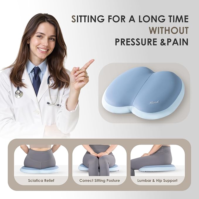 FLORICH Car Seat Cushion and Back Support for Car Ultrathick Memory Foam Office Chair Cushions with Lumbar Support Pillow for Sciatica & Back & Tailbone Pain Relief (Dark Blue)
