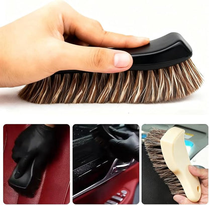 Leather Cleaning Brush for Car Interior, Long Bristle Horse Hair Vehicle Leather Cleaner Brush, Scratch-Free Automotive Interior Seat Cleaner, Universal for Vehicles (Black)