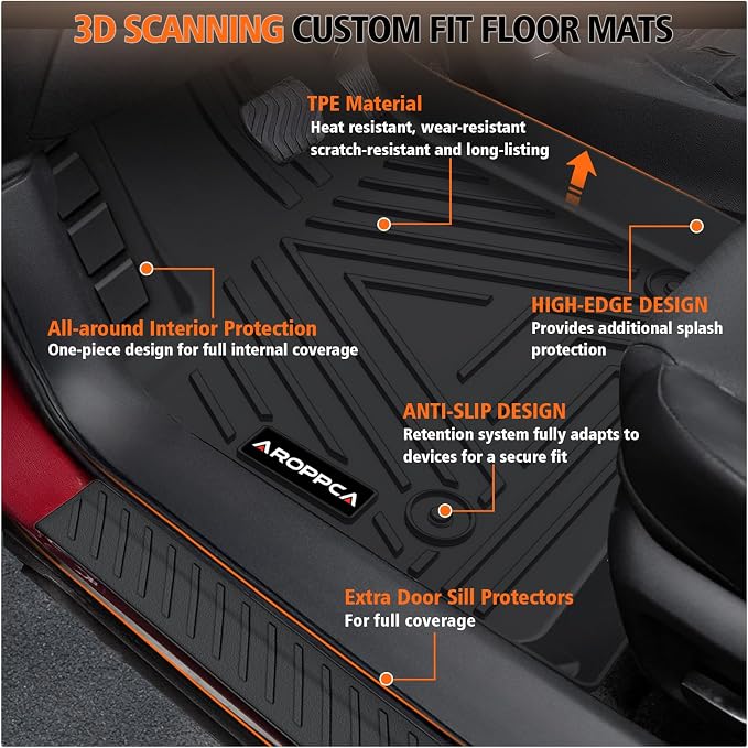 All Weather Car Floor Mats Cargo Liner with Backrest Mat for Ford Bronco 4 Door 2025 2024-2021(Not for Bronco Sport), TPE Rubber Liners Full Set Automotive Mats for 2025 Bronco Accessories